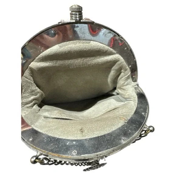 Vintage Victorian Style Silver Tone Mounted Black Velvet Bag with Belt Clip - Picture 8 of 14